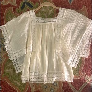 Vintage Antique Sheer Laced Ivory Blouse with Floral Trim